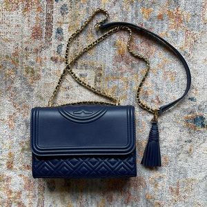 Tory Burch Fleming small navy blue bag